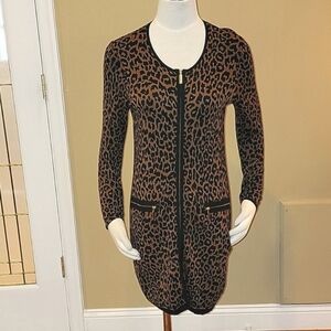 🤎 Rafaella Full Zip Leopard Print Cardigan w/ Gold Hardware, Size Petite Small